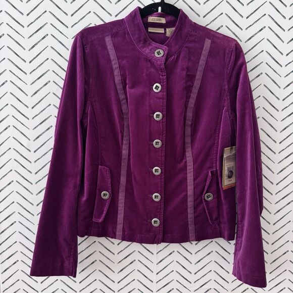 NWT Ruff Hewn Purple Velvet Vibrant Cotton Jacket Well Worn Size Medium - Picture 1 of 7